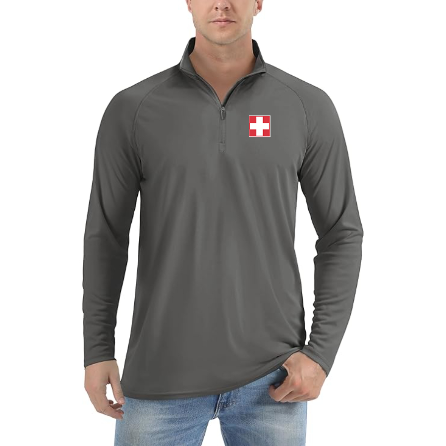 Men's  Switzerland National Football Soccer Team Lightweight Quarter-Zip Athletic Shirt Long Sleeve Western Carolina Catamounts